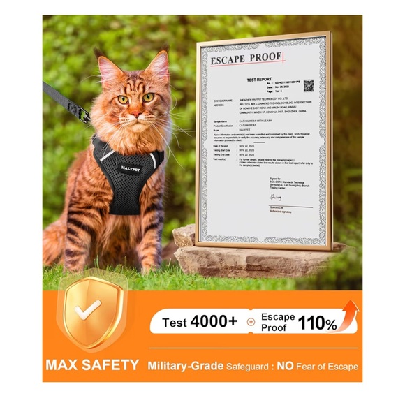 Halypet Cat Harness and Leash Set [ MAX Safety 3rd Gen ] - Picture 2 of 11